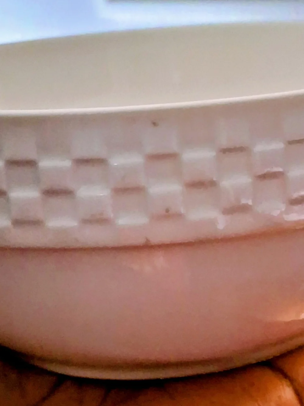 White Ceramic Breakfast Bowl textured basketweave
